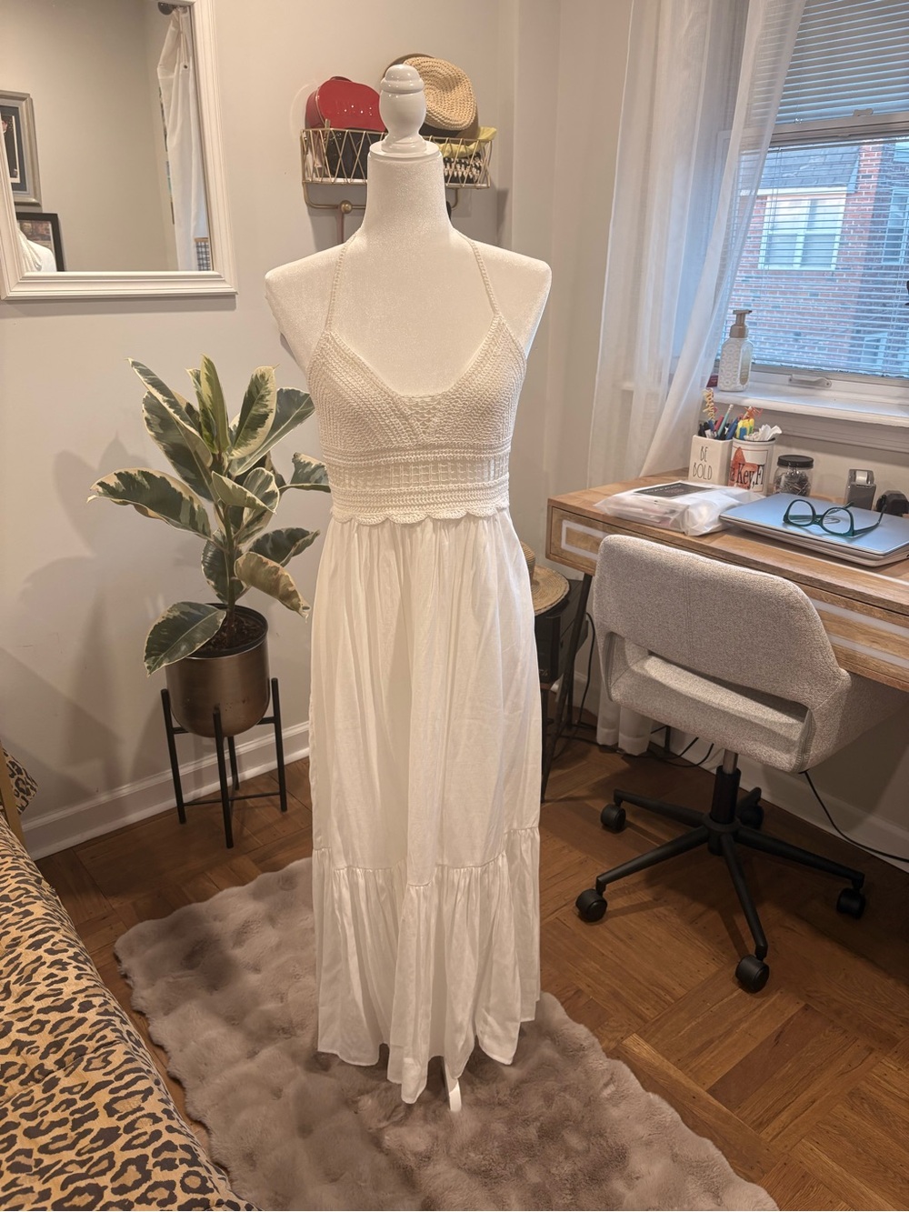 Aqua Ivory Crochet Halter Maxi Dress
